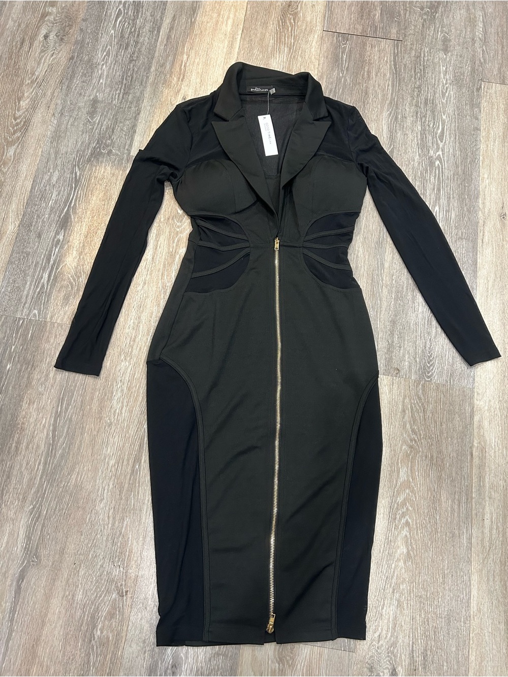 NWT GOOD TIME USA Black Long Sleeve Zip-Front Bodycon Dress
